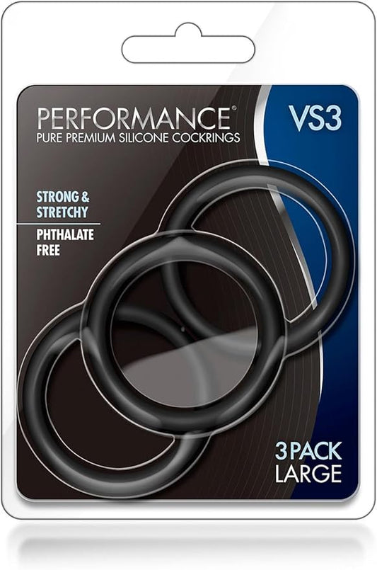 Performance - Vs3 Pure Premium Silicone Cockrings - Large - Black - Men's Toys - www.Coyha.com