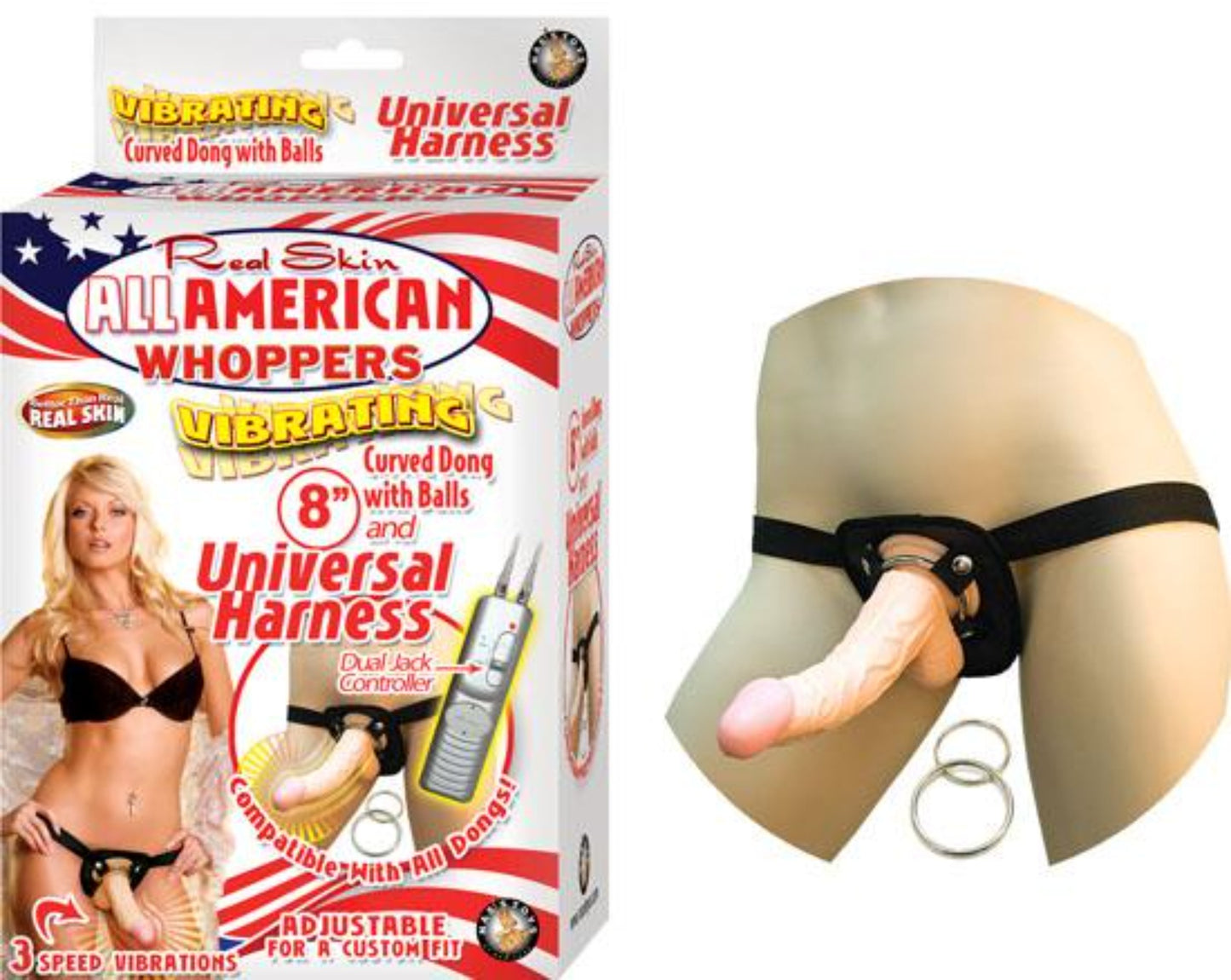 All American Whoppers 8 inch Vibrating Dildo & Universal Harness Beige - Dildos - www.Coyha.com