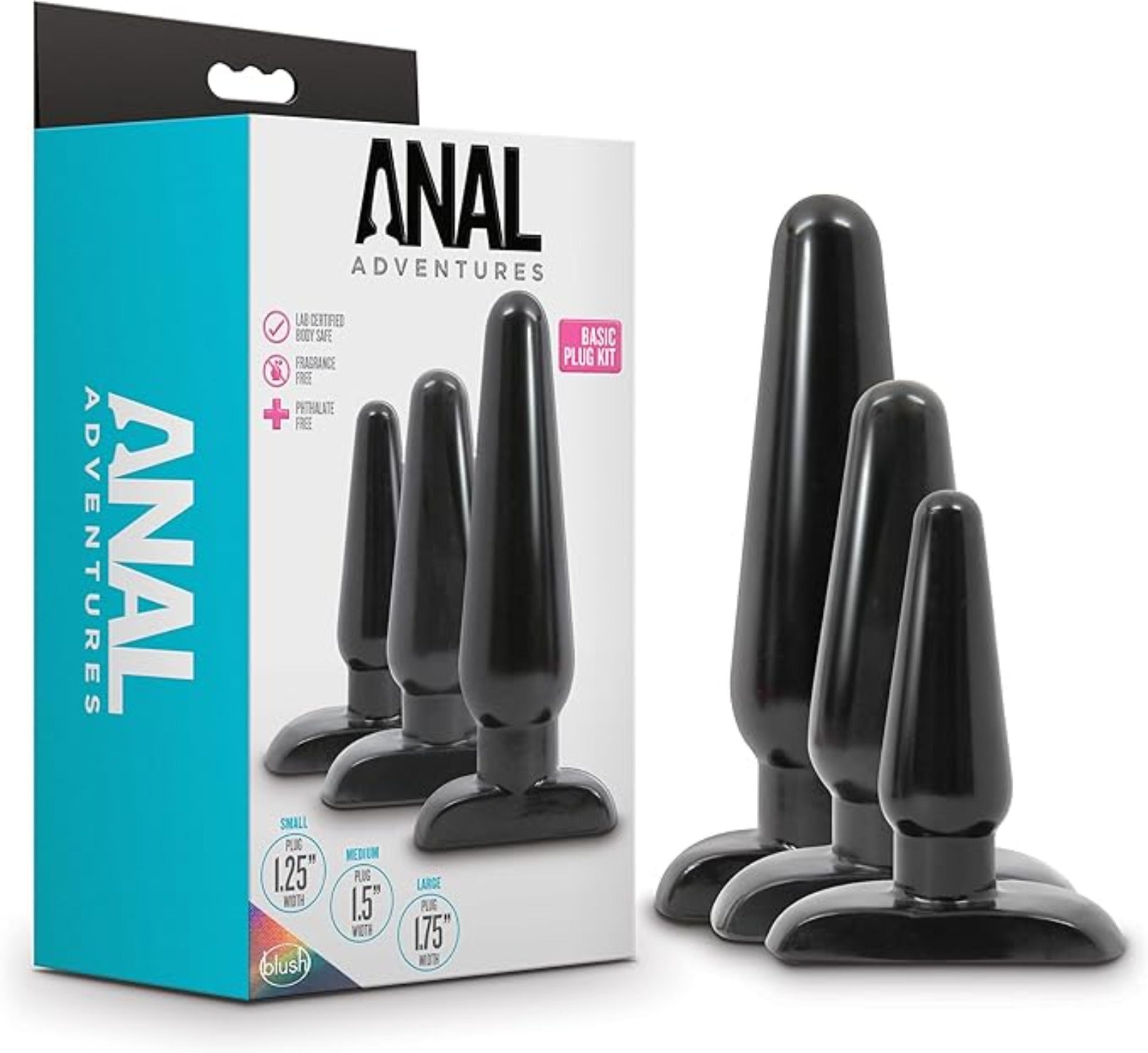 Anal Adventures Basic Anal Butt Plug Kit Black - Anal Toys - www.Coyha.com