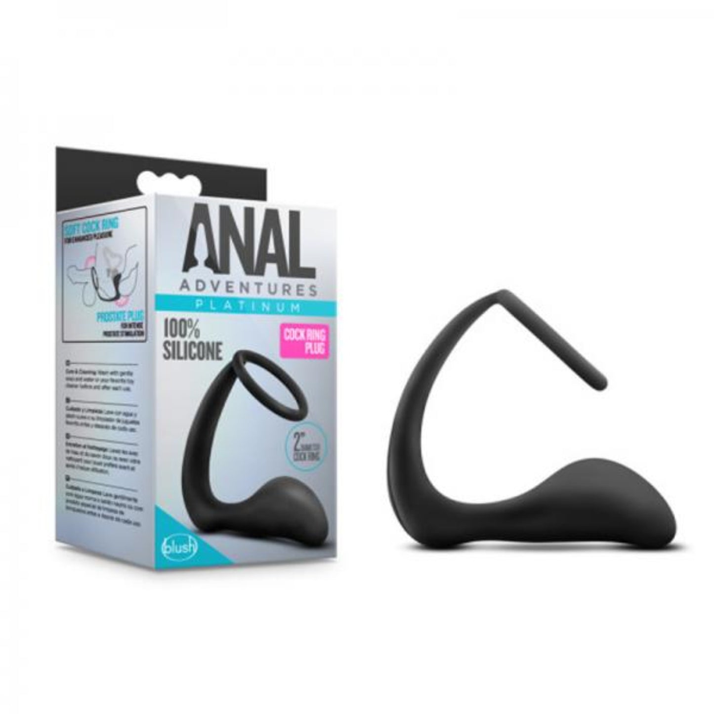 Anal Adventures Platinum Cock Ring Anal Butt Plug Black - Anal Toys - www.Coyha.com