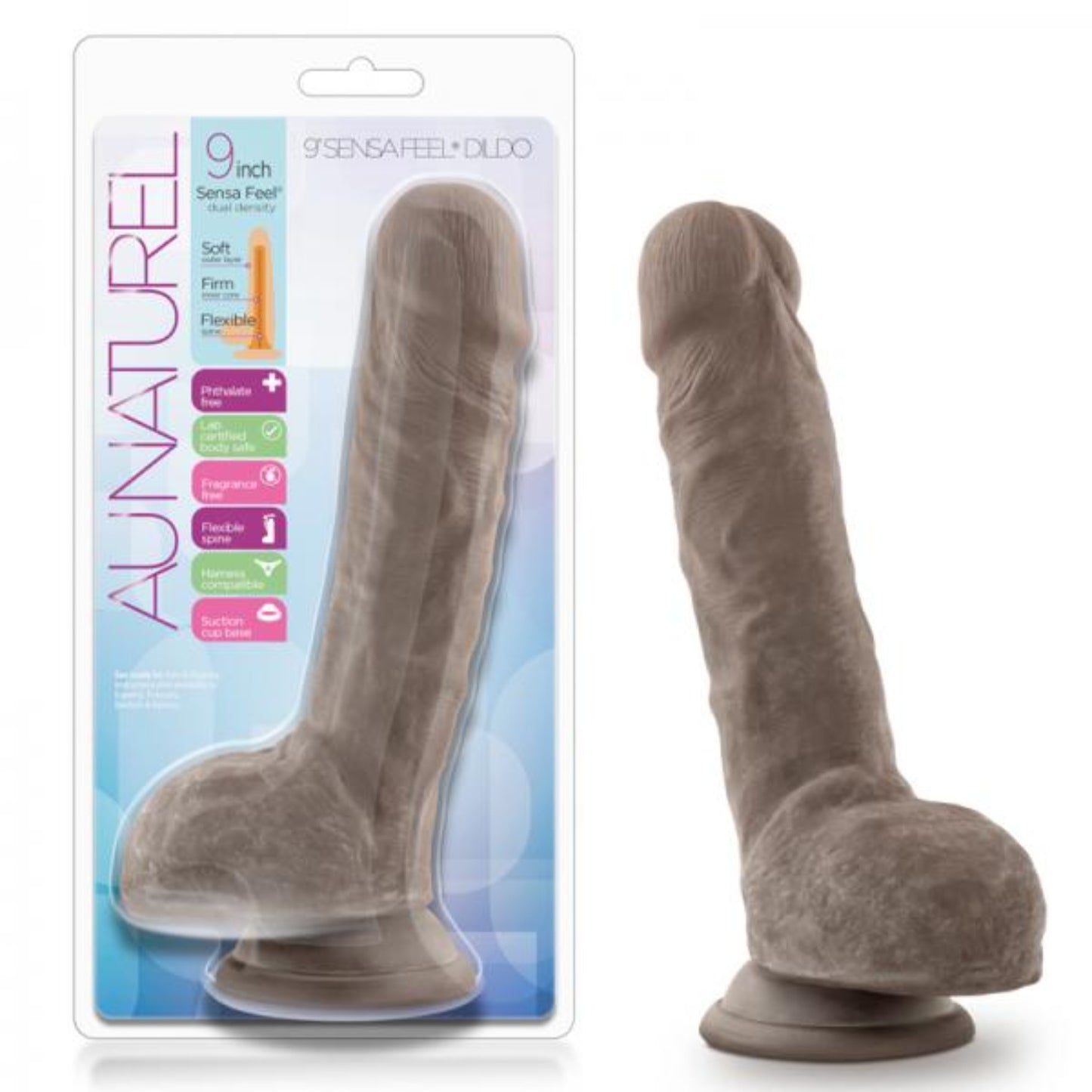 Au Naturel - 9 in Dildo Sensa Feel - Chocolate - Dildos - www.Coyha.com