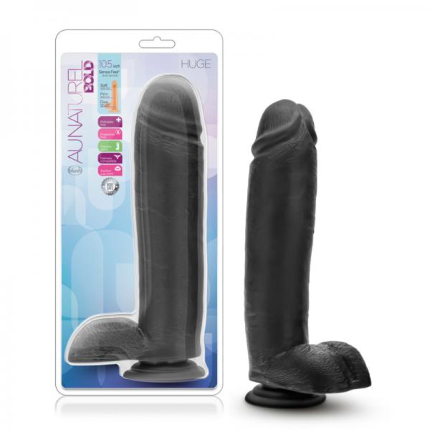 Au Natural - Bold - Huge - 10.5 in Dildo - Black - Dildos - www.Coyha.com