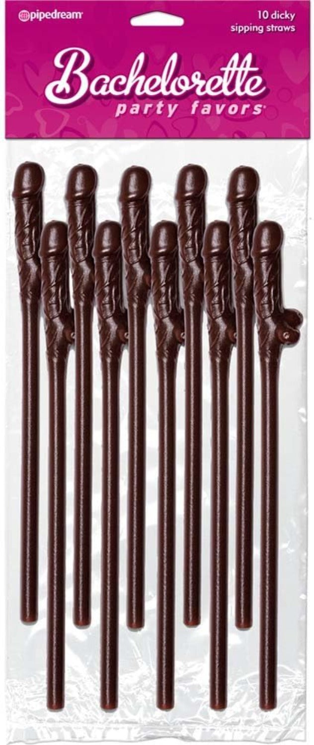 Bachelorette Party Favors Dicky Sipping Straws Brown 10pc - Extras - www.Coyha.com