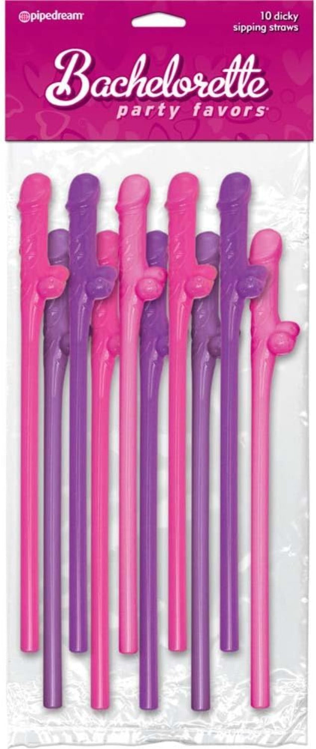 Bachelorette Party Favors Dicky Sipping Straws Pink/purple 10pc - Extras - www.Coyha.com