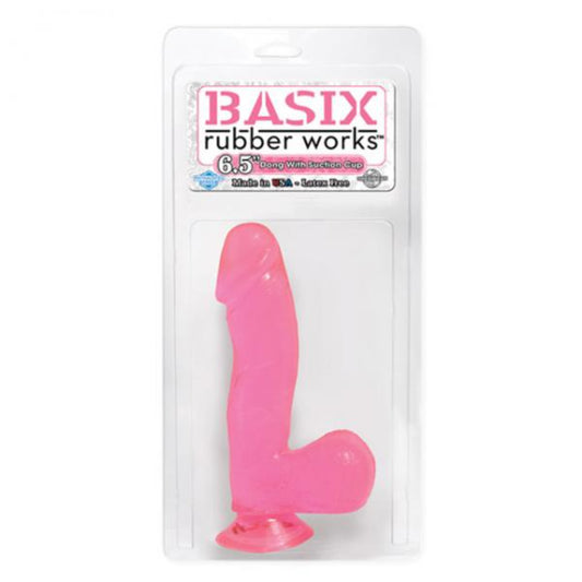 Basix Pink Rubber 6.5 inch Dildo With Suction Cup - Dildos - www.Coyha.com