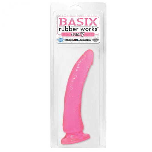 Basix Rubber Slim Pink 7 inch Dildo With Suction Cup - Dildos - www.Coyha.com