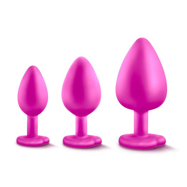 Bling Anal Butt Plugs Training Kit Pink With White Gem - Anal Toys - www.Coyha.com