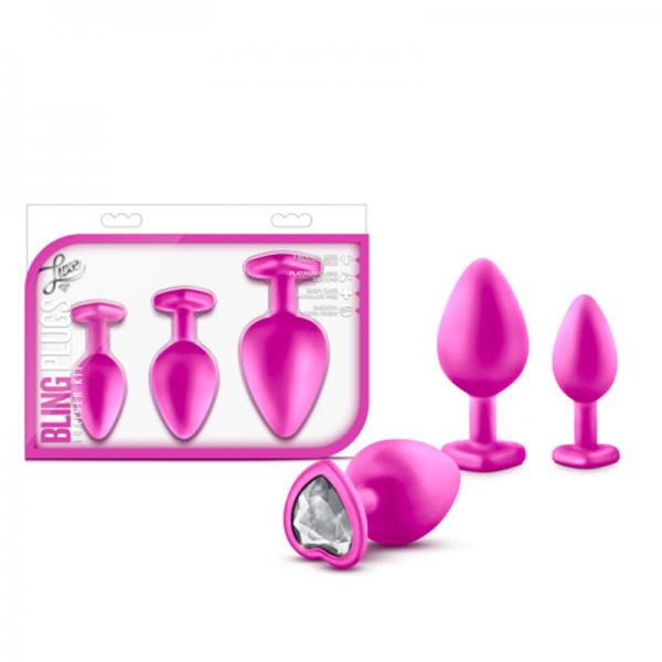 Bling Anal Butt Plugs Training Kit Pink With White Gem - Anal Toys - www.Coyha.com