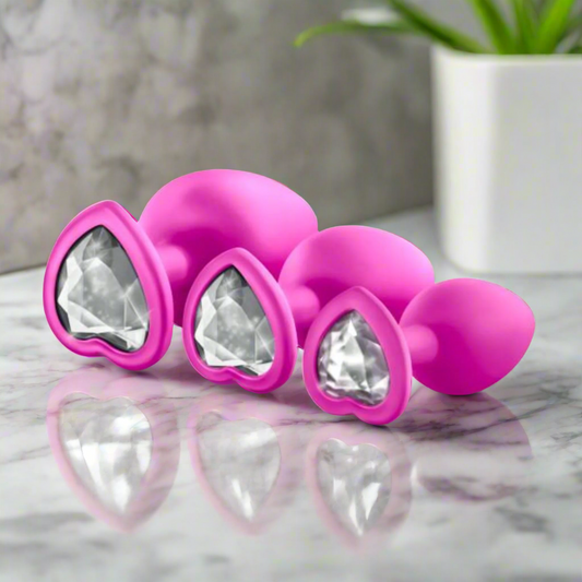 Bling Anal Butt Plugs Training Kit Pink With White Gem - Anal Toys - www.Coyha.com