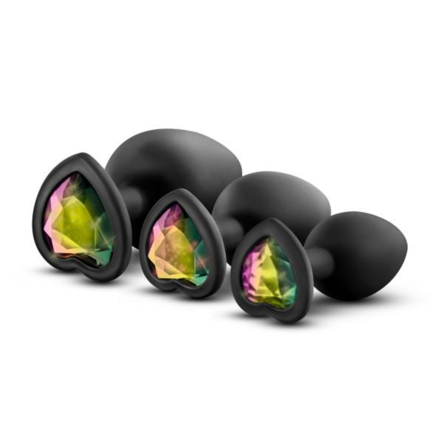 Bling Anal Butt Plugs Training Kit Black with Rainbow Gems - Anal Toys - www.Coyha.com