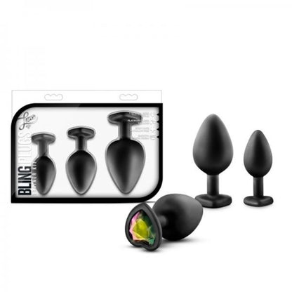 Bling Anal Butt Plugs Training Kit Black with Rainbow Gems - Anal Toys - www.Coyha.com