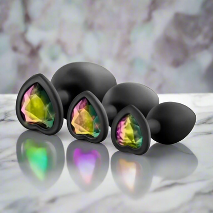 Bling Anal Butt Plugs Training Kit Black with Rainbow Gems - Anal Toys - www.Coyha.com