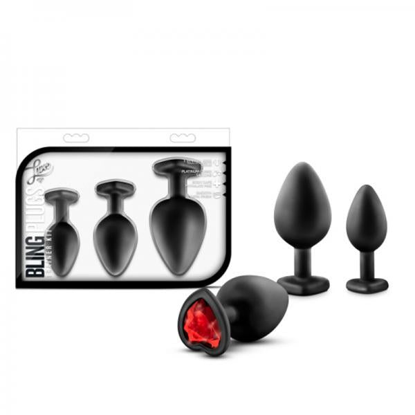 Bling Anal Butt Plugs Training Kit Black with Red Gems - Anal Toys - www.Coyha.com