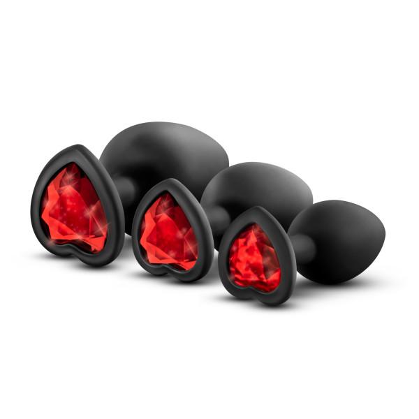 Bling Anal Butt Plugs Training Kit Black with Red Gems - Anal Toys - www.Coyha.com