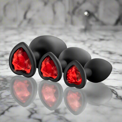 Bling Anal Butt Plugs Training Kit Black with Red Gems - Anal Toys - www.Coyha.com