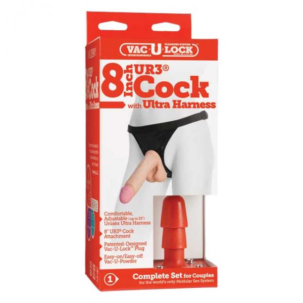 Vac-U-Lock 8in Ultraskyn Dildo with Ultra Harness - Beige - Dildos - www.Coyha.com