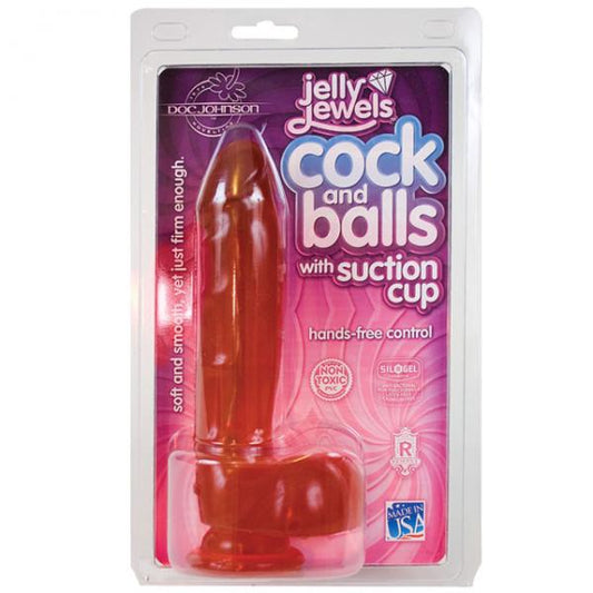 Jelly Jewels C*ck And Balls With Suction Cup 8 Inch Ruby - Dildos - www.Coyha.com