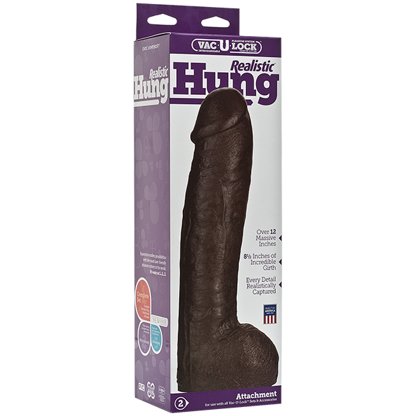 Vac-U-Lock 12in Realistic Hung Dong - Brown - Dildos - www.Coyha.com