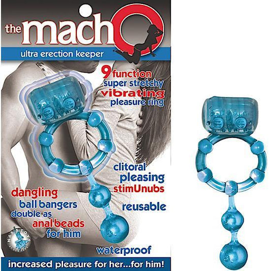 Macho Ultra Erection Keeper Blue Vibrating Cock Ring - Men's Toys - www.Coyha.com