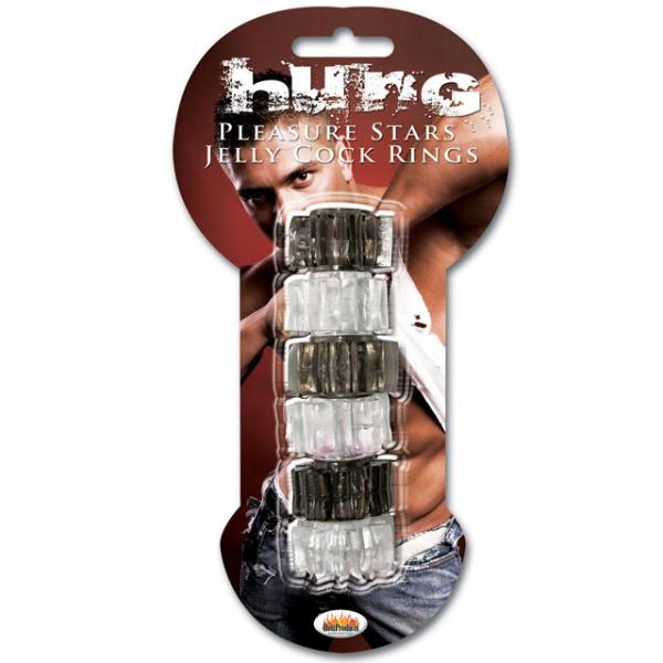 Hung Pleasure Stars Jelly Cock Rings Black/clear 6 Pack - Men's Toys - www.Coyha.com