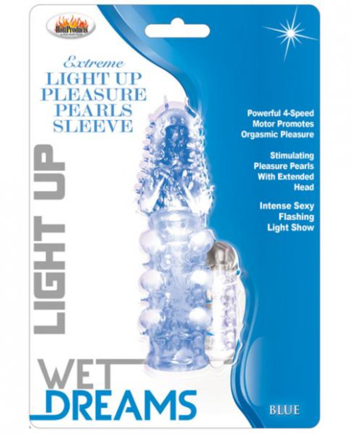 Light Up Extreme Pleasure Pearls Penis Sleeve Blue - Men's Toys - www.Coyha.com