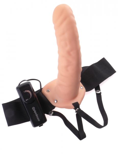 Vibrating Hollow Strap On 8 Inch - Beige - Men's Toys - www.Coyha.com