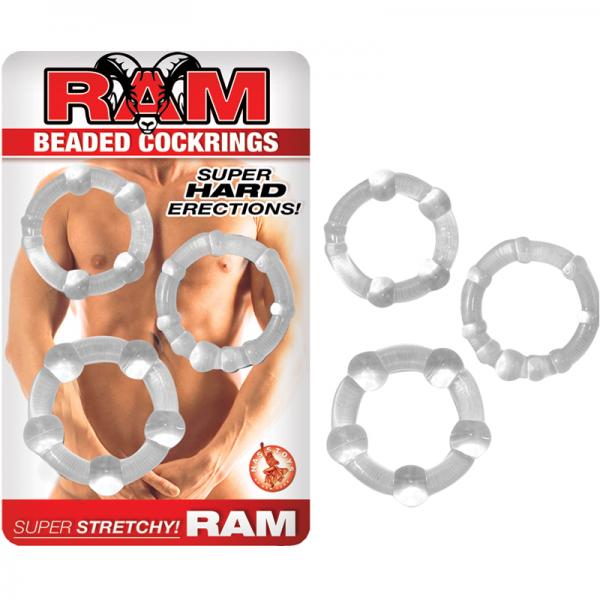 Ram Beaded Cock Rings Clear Pack of 3 - Men's Toys - www.Coyha.com