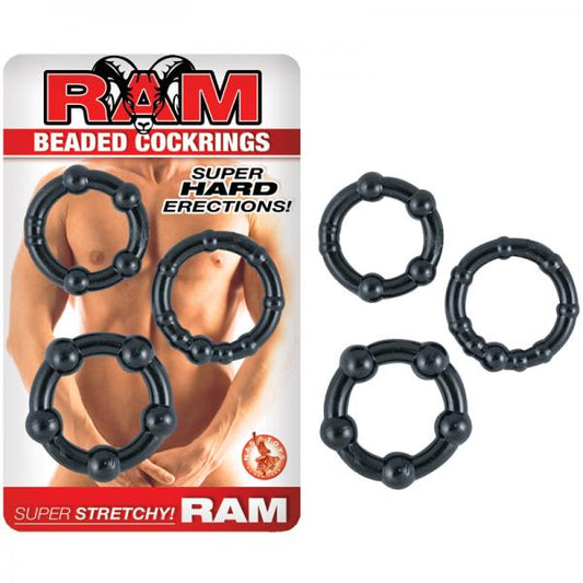 Ram Beaded Cockrings Black - Men's Toys - www.Coyha.com