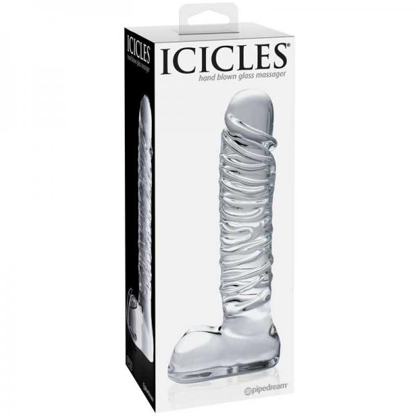 Icicles No. 63 Textured Glass Dildo With Balls 8.5in - Clear - Dildos - www.Coyha.com