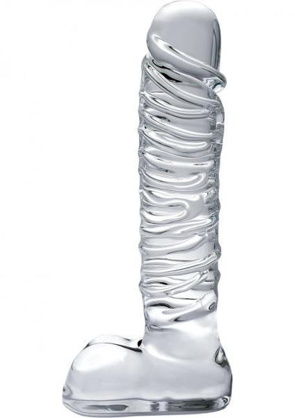 Icicles No. 63 Textured Glass Dildo With Balls 8.5in - Clear - Dildos - www.Coyha.com