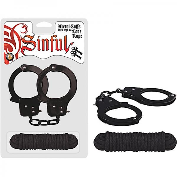 Sinful Metal Cuffs W/keys & Love Rope Black - Bondage - www.Coyha.com