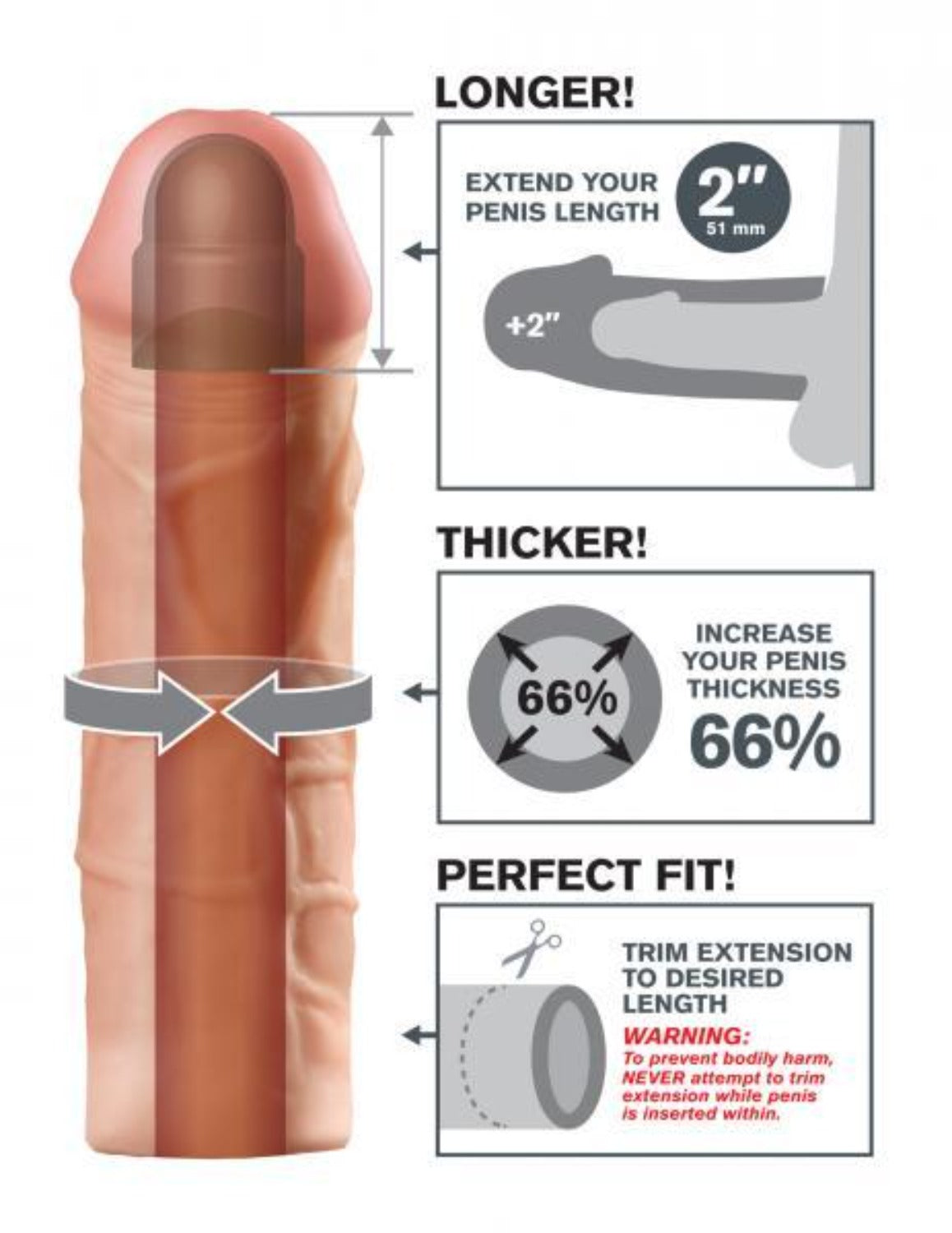 Mega 2 Inch Penis Extension - Beige - Men's Toys - www.Coyha.com