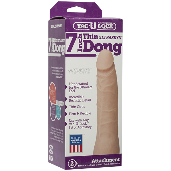 Vac-U-Lock 7in Ultraskyn Thin Dong - Beige - Dildos - www.Coyha.com