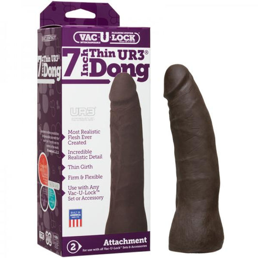 Vac-U-Lock 7in Ultraskyn Thin Dong - Brown - Dildos - www.Coyha.com