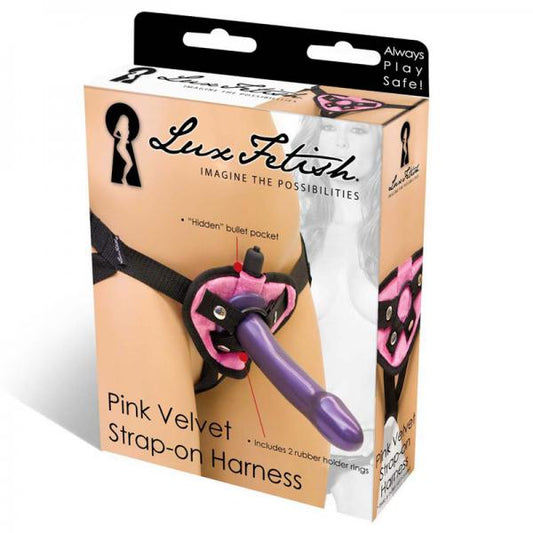 Lux Fetish Velvet Strap On Harness Pink O/S - Dildos - www.Coyha.com