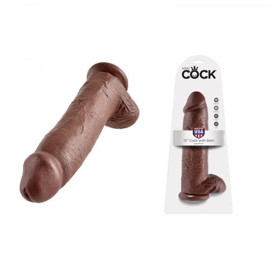 King C*ck 12 Inch C*ck With Balls Brown - Dildos - www.Coyha.com