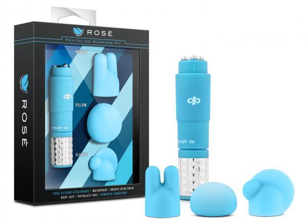 Revitalize Massage Kit with 3 Silicone Attachments Blue - Vibrators - www.Coyha.com