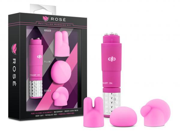 Rose Revitalize Massage Kit with 3 Silicone Attachments Pink - Vibrators - www.Coyha.com