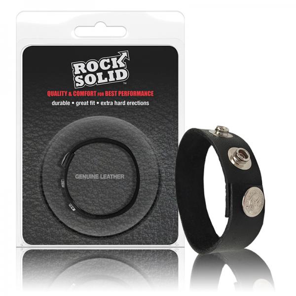 Rock Solid Adjustable Leather 3 Snap Cock Ring Black - Bondage - www.Coyha.com