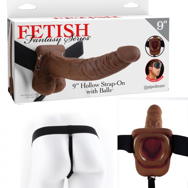 Fetish Fantasy 9in Hollow Strap-on With Balls Brown - Men's Toys - www.Coyha.com