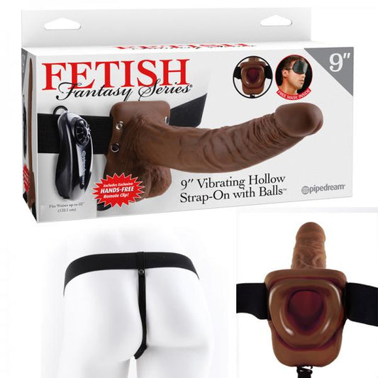 Fetish Fantasy 9in Vibrating Hollow Strap-on With Balls Brown - Men's Toys - www.Coyha.com