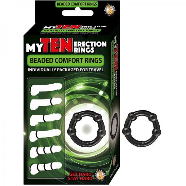 My Ten Erection Rings Beaded Comfort Rings Black - Men's Toys - www.Coyha.com