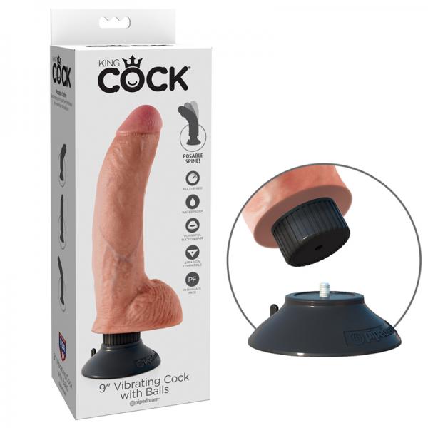 King Cock 9in Vibrating Cock W/balls Flesh - Vibrators - www.Coyha.com