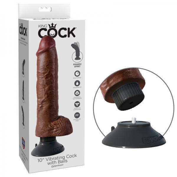 King Cock 10in Vibrating Cock W/balls Brown - Vibrators - www.Coyha.com