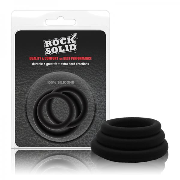 Rock Solid Tri-Pack Silicone Gasket Cock Rings Black - Men's Toys - www.Coyha.com