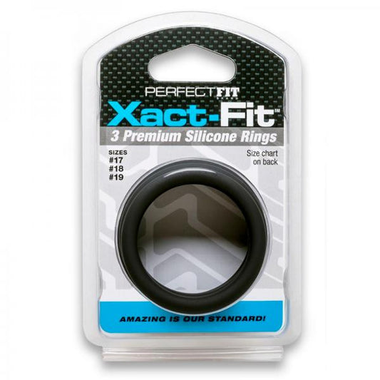 Xact-Fit Cockring Kit 3 Medium to Large Black - Men's Toys - www.Coyha.com