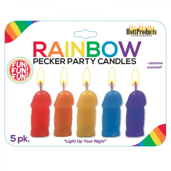 Rainbow Pecker Party Candles 5 Pack Assorted Colors - Extras - www.Coyha.com