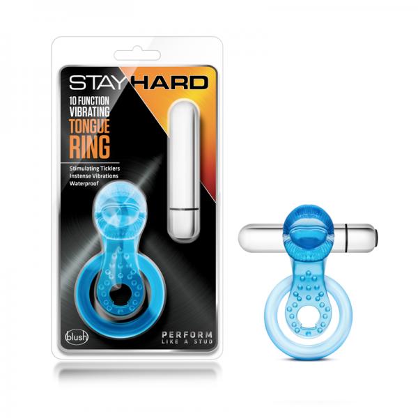 Stay Hard 10 Function Vibrating Tongue Ring Blue - Men's Toys - www.Coyha.com