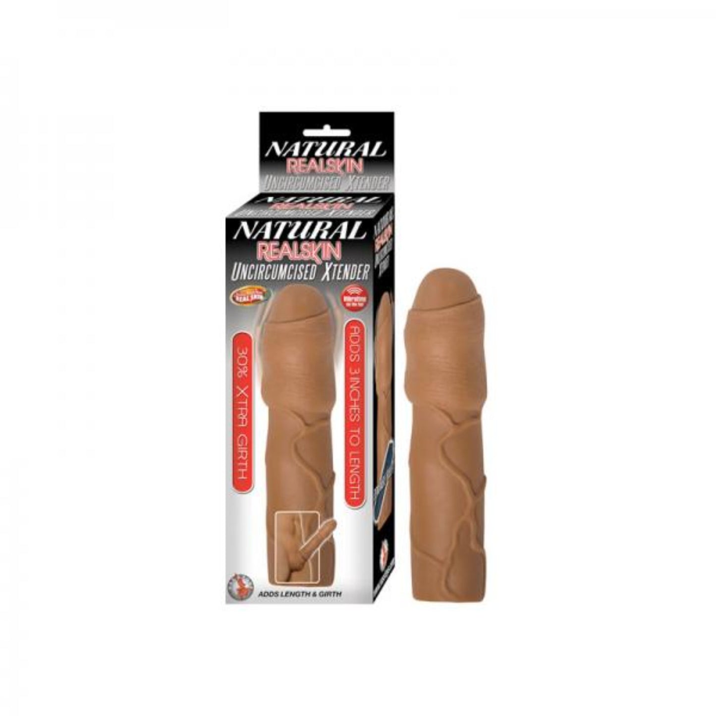 Natural Realskin Uncircumcised Xtender Removable Bullet Waterproof Brown - Men's Toys - www.Coyha.com