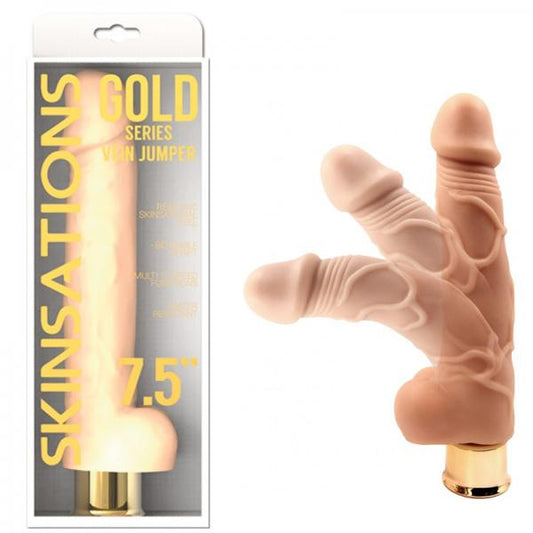 Skinsations Gold Series Vein Jumper 7.5in Vibrating Dildo Multi Function - Vibrators - www.Coyha.com